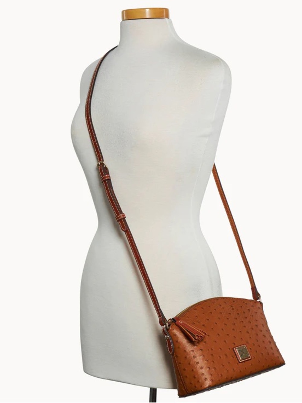 Dooney & Bourke Cognac Ostrich-Embossed Crossbody with Tassel - Picture 4 of 6